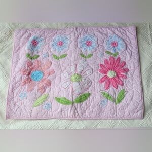 POTTERY BARN KIDS DAISY GARDEN PINK FLORAL QUILTED PILLOW SHAM TIE COTTON TWIN